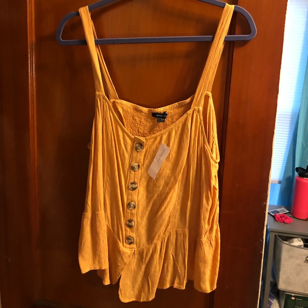 Yellow button up AE peplum tank top